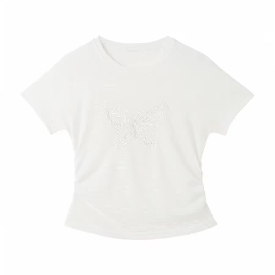 원본 천 나비 정밀 자수 다림질 전체 조각 화이트 나비 자수 삽입 어깨 반팔 t 이미지 5