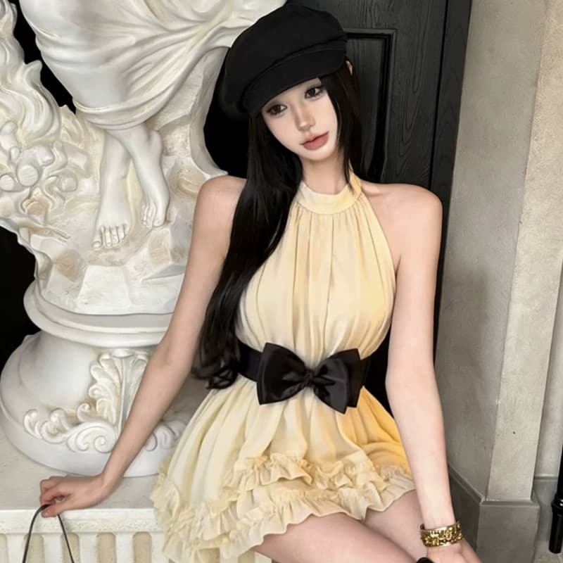 원본 것 있음 내력 보내기 나비 매듭 부유 한 가족 천 금빛 바람 행침 목 민소매 드레스 나비 매듭 케이크 드레스 상세 이미지 1
