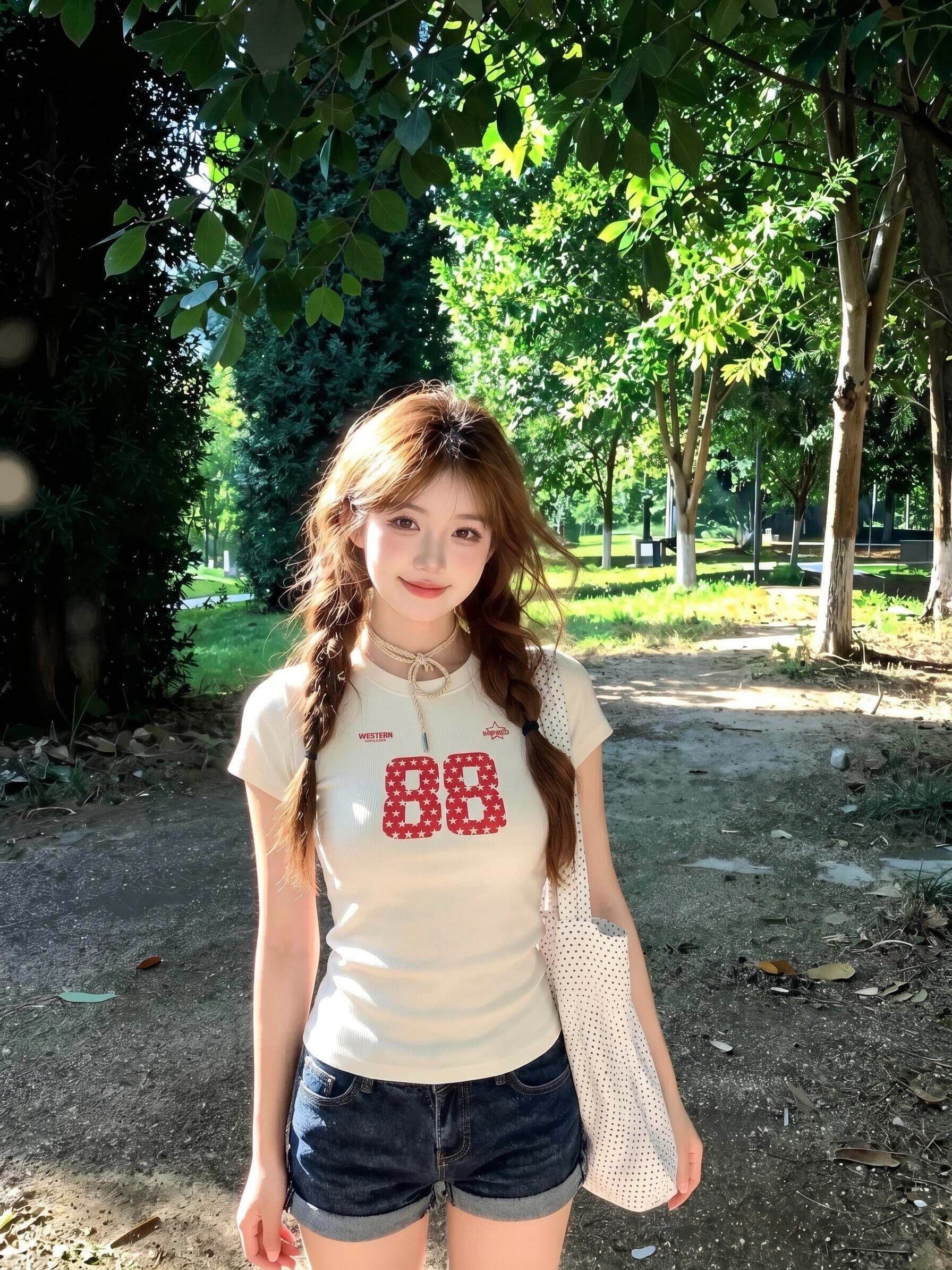 아메리칸 레트로 긍정적 인 어깨 라운드 넥 프린트 반팔 티셔츠 상세 이미지 1