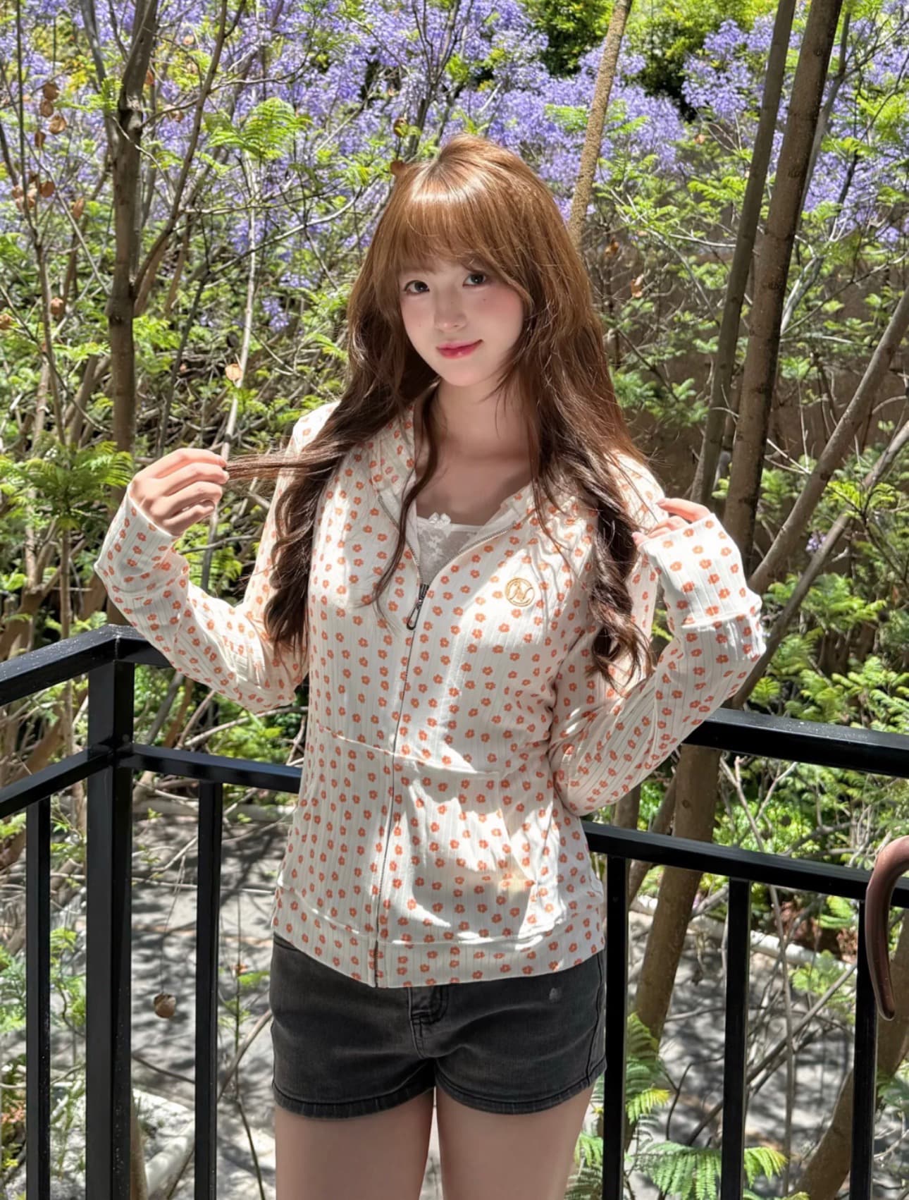 한 부서 품격 데이지 후드 지퍼 여성 코트 여름 몸매 가꾸기 슬림해 보이는 태양 보호 셔츠 맨위 상세 이미지 3
