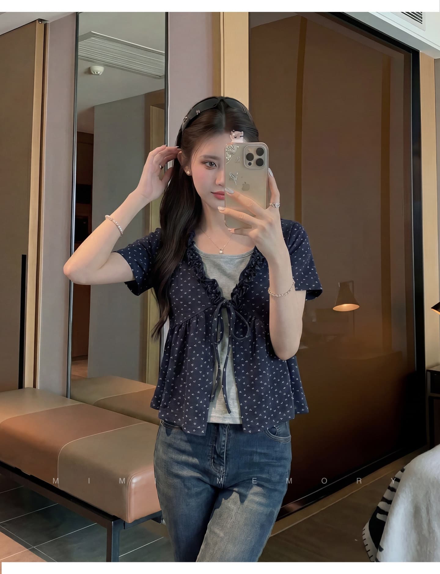 고유 한 아름다운 페이크 레이어드 패치워크 꽃무늬 V넥 반팔 티셔츠 여성 2026 여름 상세 이미지 4