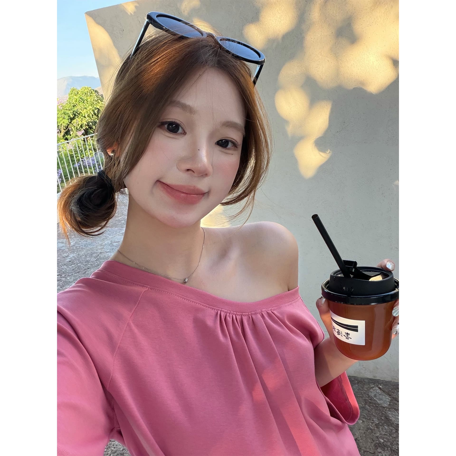 눈꽃 면 수 있습니다. 둘 착용 반팔 맨위 여성 여름 밑단 펌프 로프 u 칼라 펌프 Pleat 비스듬한 칼라 오프숄더 섹시함 티셔츠 이미지 5