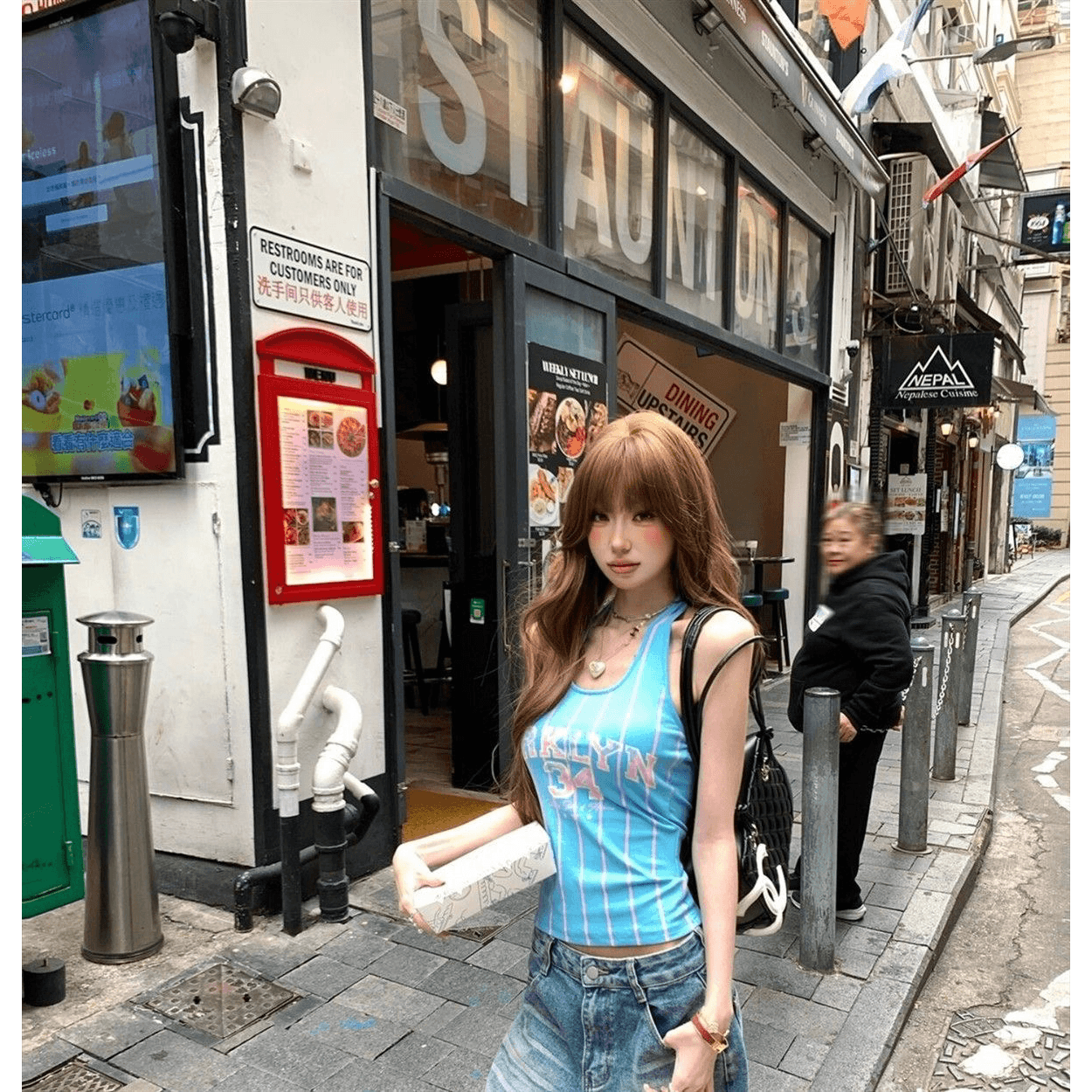 210 그램 40 순면 알파벳 숫자 행침 목 캐미솔 몸매 가꾸기 도파민 맨위 이미지 5