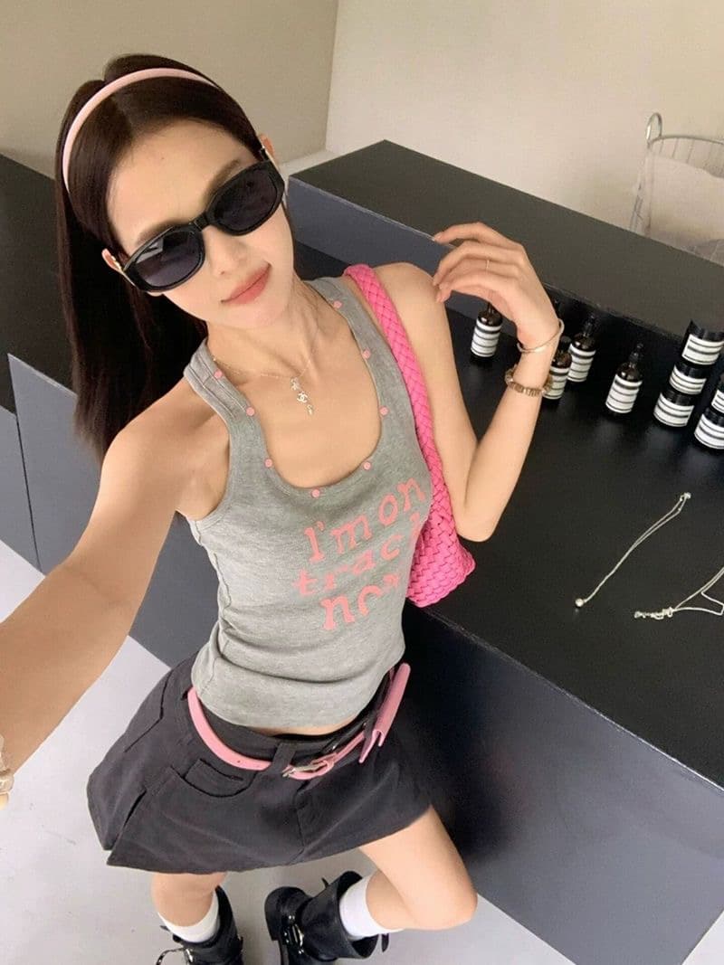 210 그램 40 순면 징 알파벳 프린트 캐미솔 몸매 가꾸기 민소매 맨위