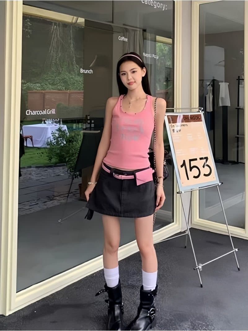 210 그램 40 순면 징 알파벳 프린트 캐미솔 몸매 가꾸기 민소매 맨위 이미지 4