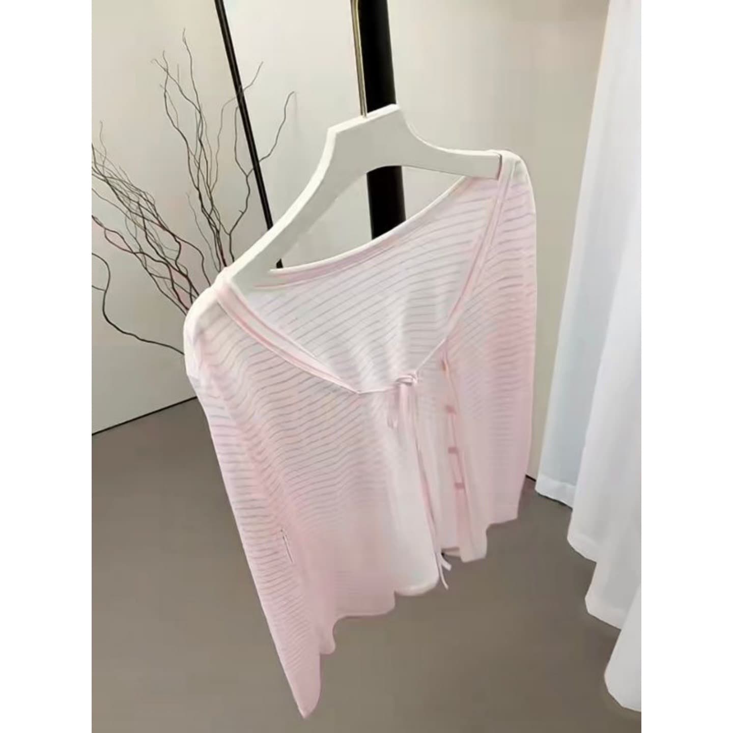 투피스 세트 외부 눈꽃 면 이너 맨 면 있음 가슴 패드 원본 것 핑크색 스트라이프 자수 슬립 세트 상세 이미지 3
