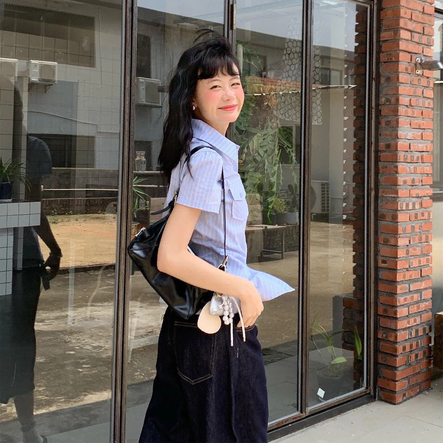 한 부서 연령 감소 긍정적 인 어깨 스트라이프 몸매 가꾸기 polo 여름 달콤함 새로운 반팔 디자인 셔츠 파란색 맨위 이미지 3