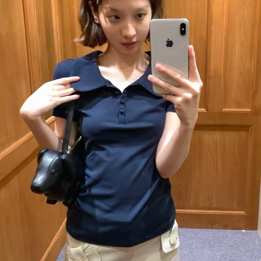 220 그램 92 면 8 암모니아 Lun POLO 칼라 기초 섹션 반팔 티셔츠 여성