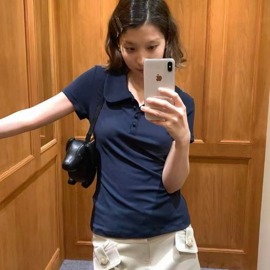 220 그램 92 면 8 암모니아 Lun POLO 칼라 기초 섹션 반팔 티셔츠 여성 상세 이미지 2