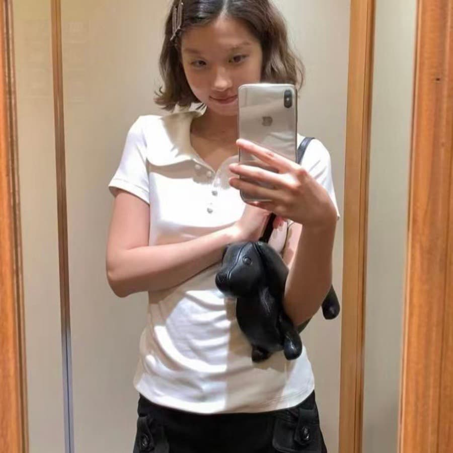 220 그램 92 면 8 암모니아 Lun POLO 칼라 기초 섹션 반팔 티셔츠 여성 상세 이미지 4