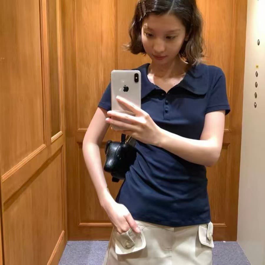 220 그램 92 면 8 암모니아 Lun POLO 칼라 기초 섹션 반팔 티셔츠 여성 상세 이미지 5