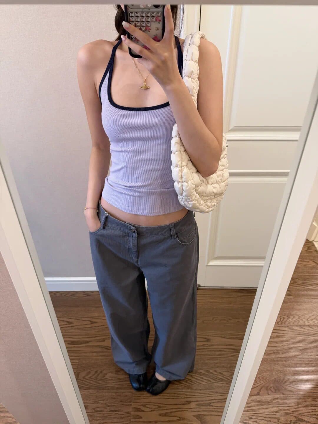 한 부서 배색 u 칼라 작은 슬링 조끼 상세 이미지 5