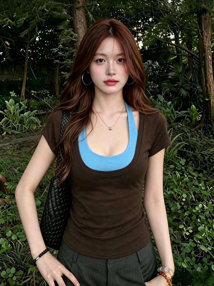 벨트 가슴 패드 원본 종류 광저우 원단 한 배색 행침 목 투피스 조끼 이미지 2