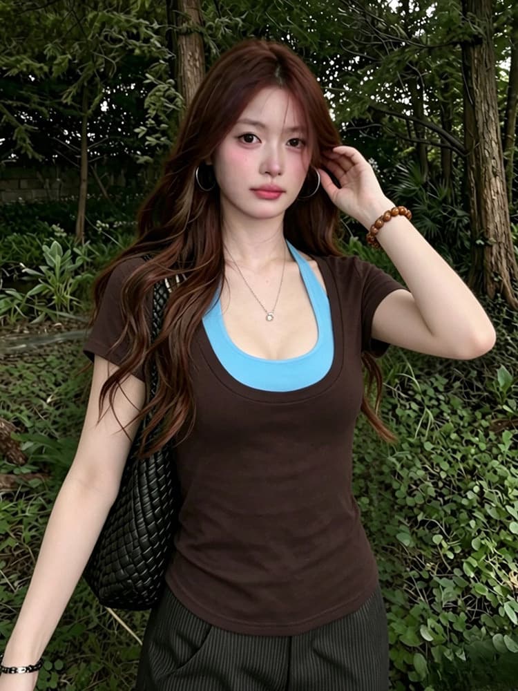 벨트 가슴 패드 원본 종류 광저우 원단 한 배색 행침 목 투피스 조끼 이미지 3