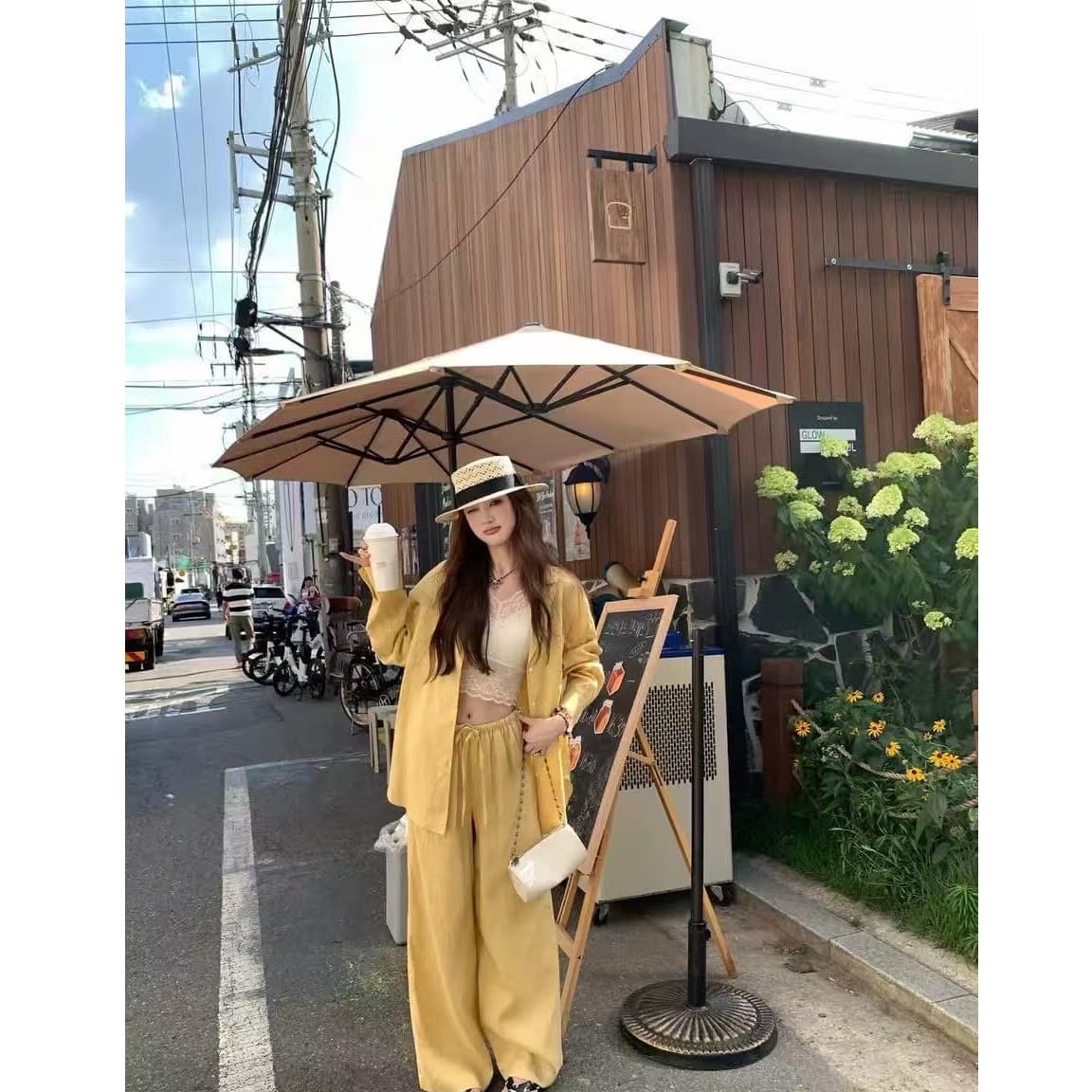 면 린넨 여성 오래된 돈 바람 착용 가져 가라. 고급 센스 세트 봄 여름 휴식 센스 느긋한 바람 자외선 차단 아마 셔츠 투피스 세트 상세 이미지 1