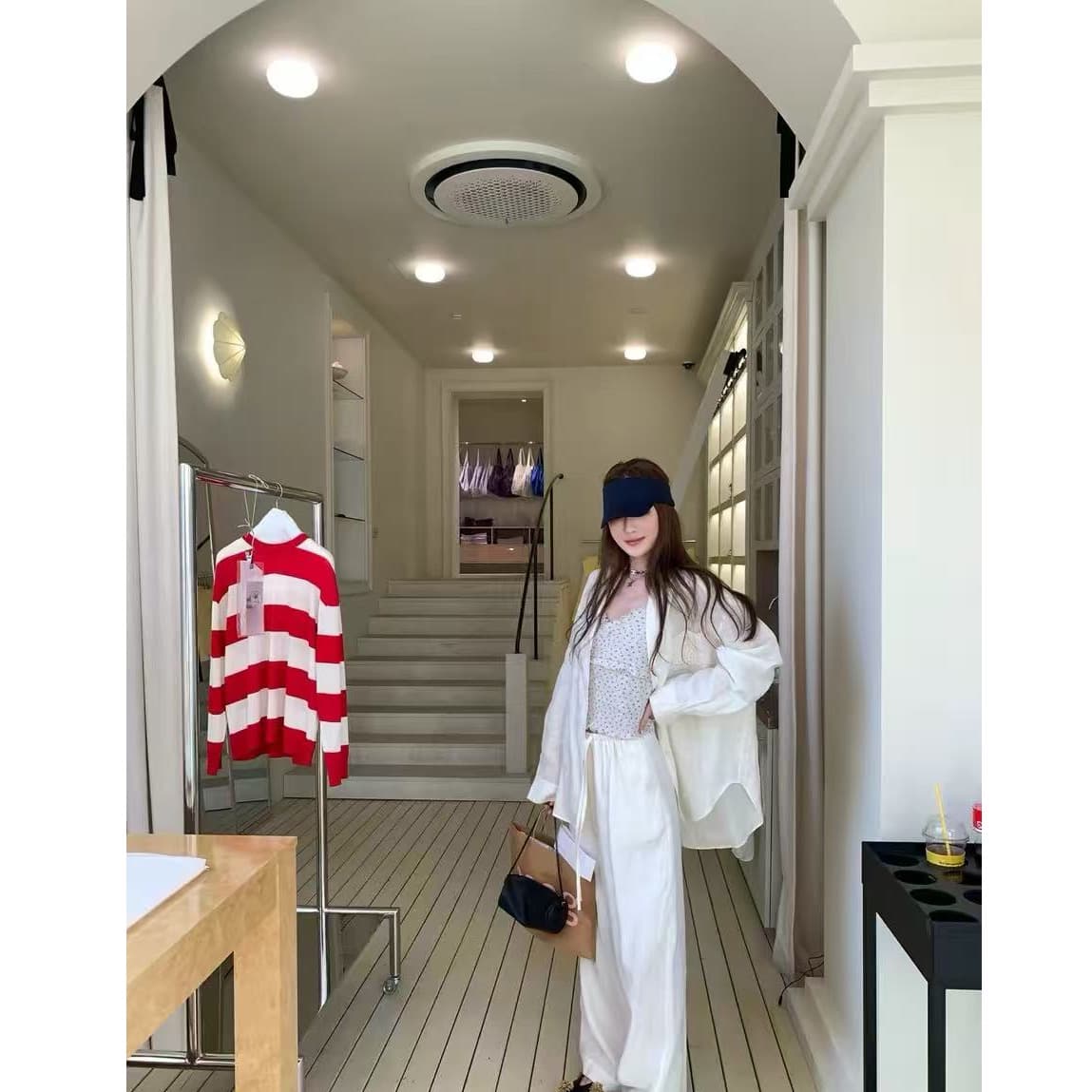 면 린넨 여성 오래된 돈 바람 착용 가져 가라. 고급 센스 세트 봄 여름 휴식 센스 느긋한 바람 자외선 차단 아마 셔츠 투피스 세트 상세 이미지 3