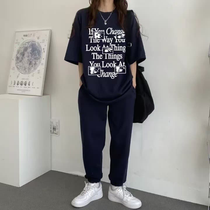 단색 다양성 조수 브랜드 여성 의류 세트 두 조각 한국 스타일 라운드 넥 반팔 긴 바지 투피스 세트 2026 새로운
