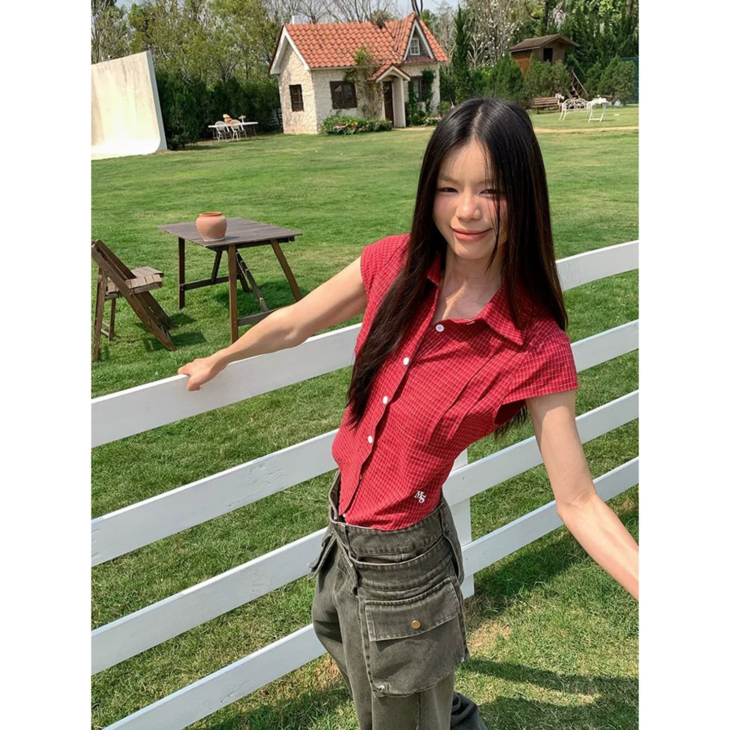 폴로 칼라 Feifei 소매 스트라이프 반팔 셔츠 허리 수축 맨위 이미지 2