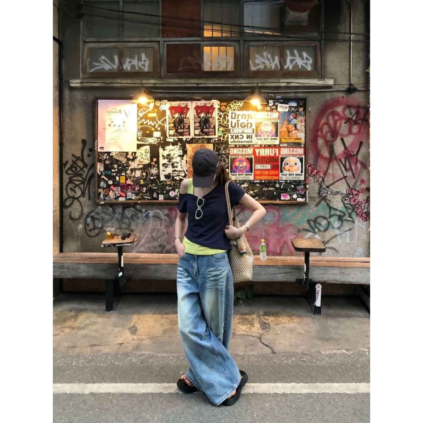 210 그램 40 좋은 면 몸매 가꾸기 허리 수축 이중층 패치워크 비스듬한 어깨 페이크 레이어드 이미지 5