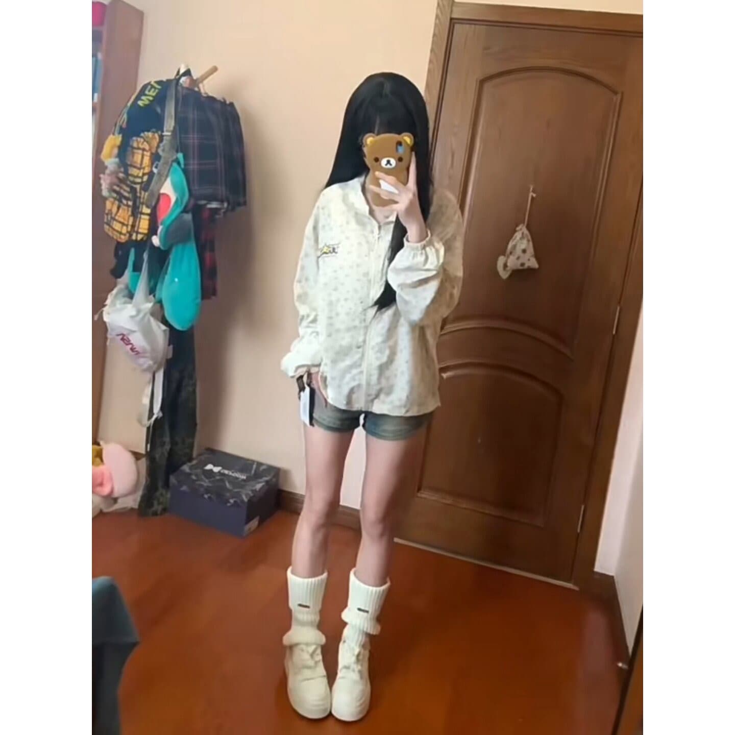 한 부서 얕은 꽃무늬 스탠드 칼라 자외선 차단 재킷 상세 이미지 5
