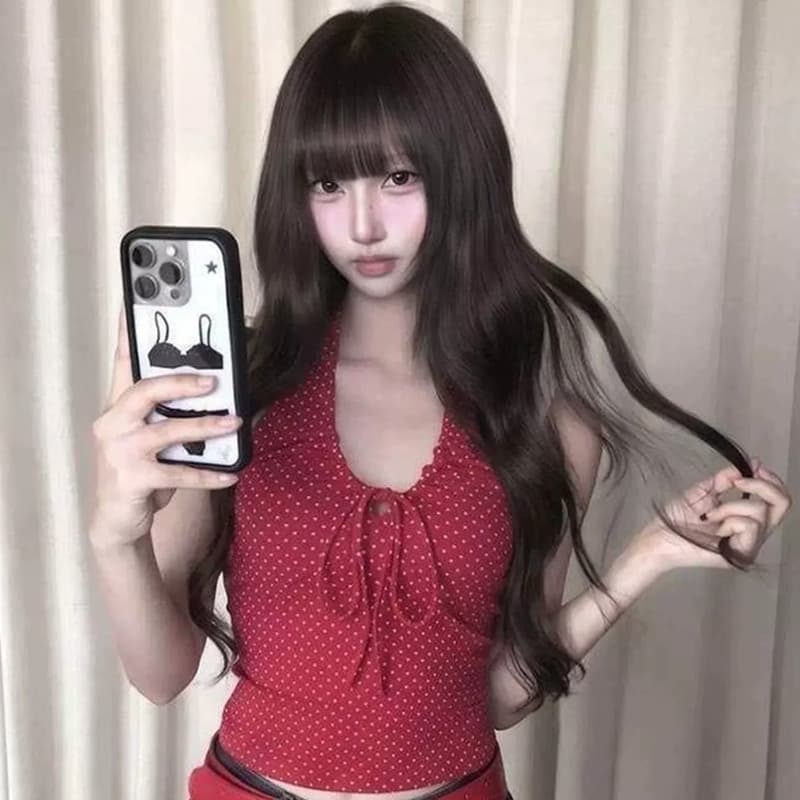 프랑스식 레트로 스타일 V넥 도트 무늬 스트랩 캐미솔 여름 새로운 행침 목 몸매 가꾸기 달콤한 핫걸 맨위 이미지 2