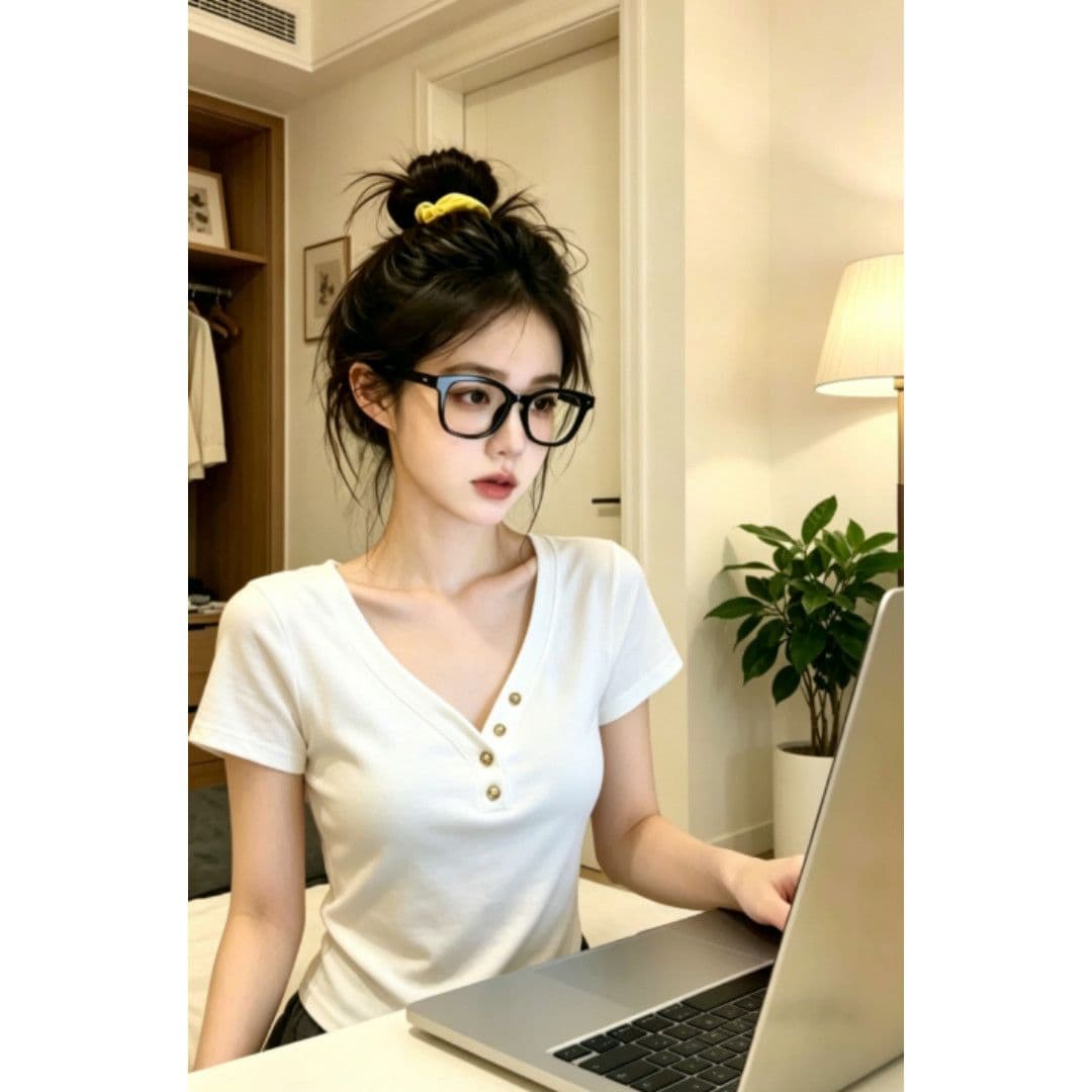 한 부서 단추 디자인 반팔 티셔츠 여성 봄 여름 새로운 루즈핏 슬림해 보이는 맨위 이미지 2