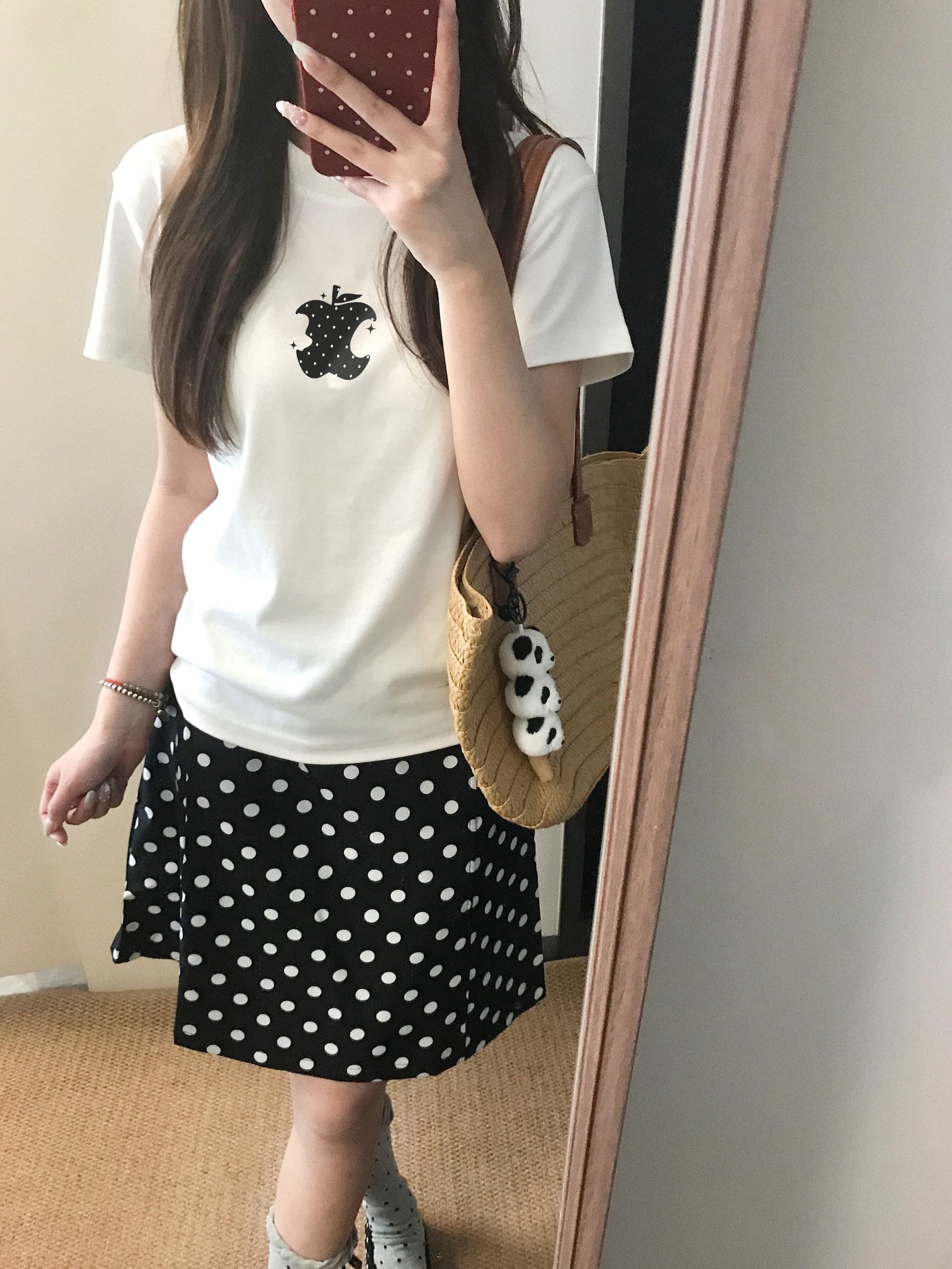 아메리칸 레트로 긍정적 인 어깨 라운드 넥 프린트 반팔 티셔츠 이미지 2