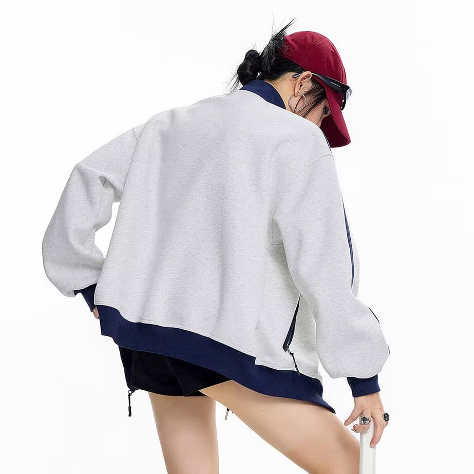 아메리칸 레트로 느긋한 중성 바람 배색 삽입 어깨 소매 후드티 남녀 루즈핏 조수 브랜드 커플 지퍼 카디건 코트 상세 이미지 5