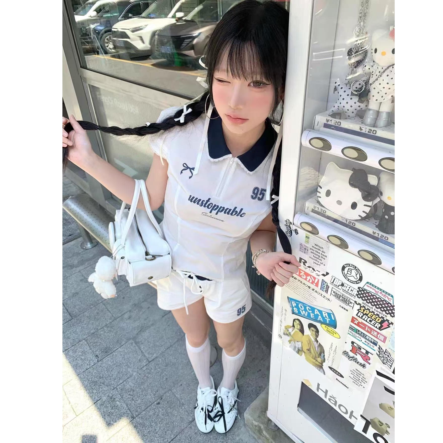 원본 탑 실크 길다 나일론 원단 원본 솜씨 POLO 칼라 반팔 셔츠 몸매 가꾸기 허리 수축 셔츠 세트 이미지 5