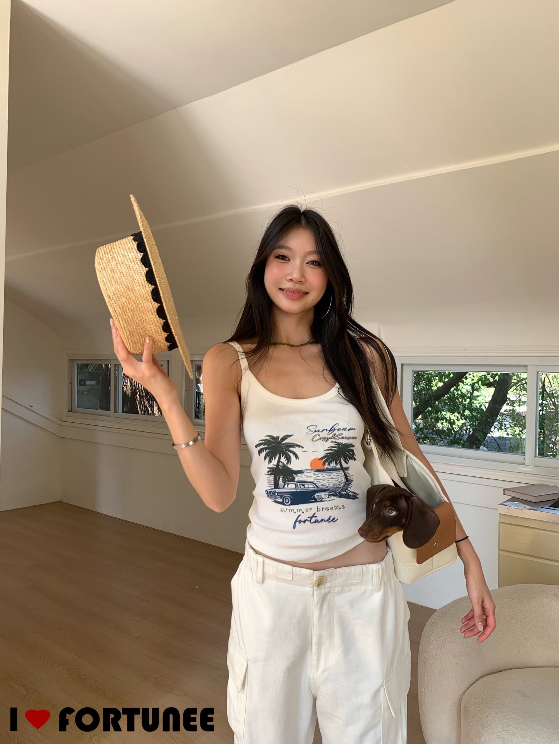 원본 종류 광저우 원단 수채화 해변 일몰 프린트 캐미솔 상세 이미지 1