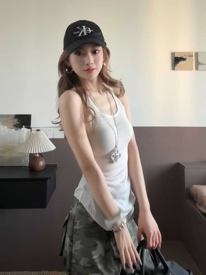 경관 그림 1 1 와 사고 방식 260 그램 핫걸 홀로우 아웃 레이스 화이트 조끼 여성 작은 대중 Chic 맨위 이미지 3