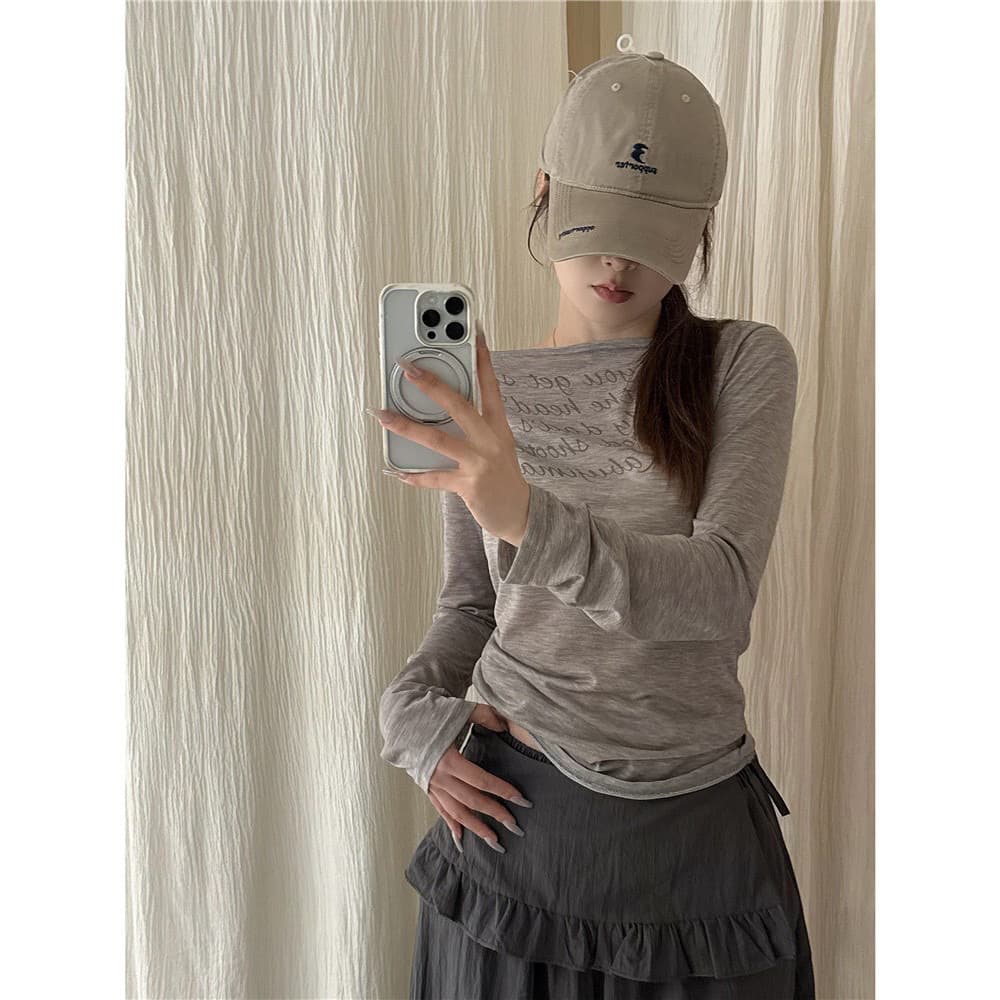 한 부서 얇은 스타일 비스듬한 어깨 긴팔 티셔츠 여름