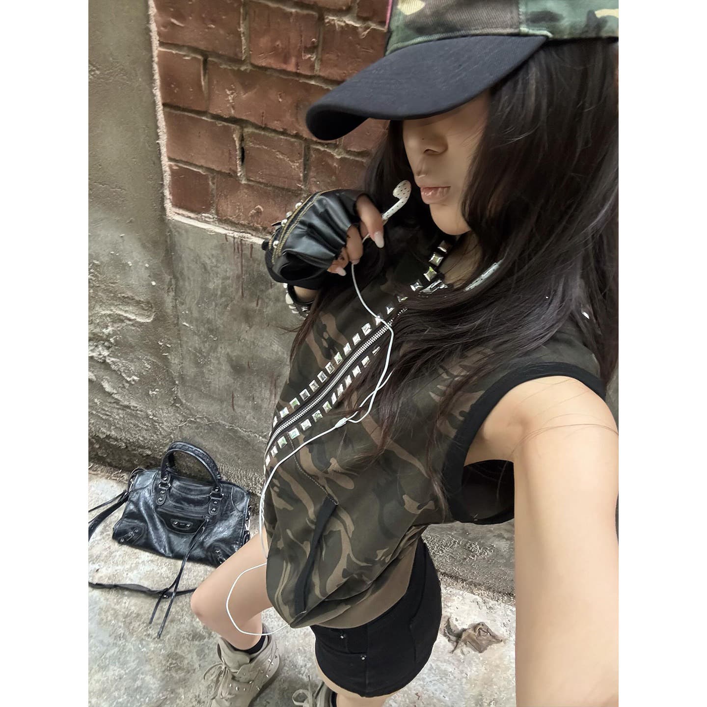 거리 바람 카모플라주 후드 조끼 여성 여름 배색 징 핫픽스 민소매 티셔츠 오픈 가디건 시각 부서 맨위 y 이미지 5
