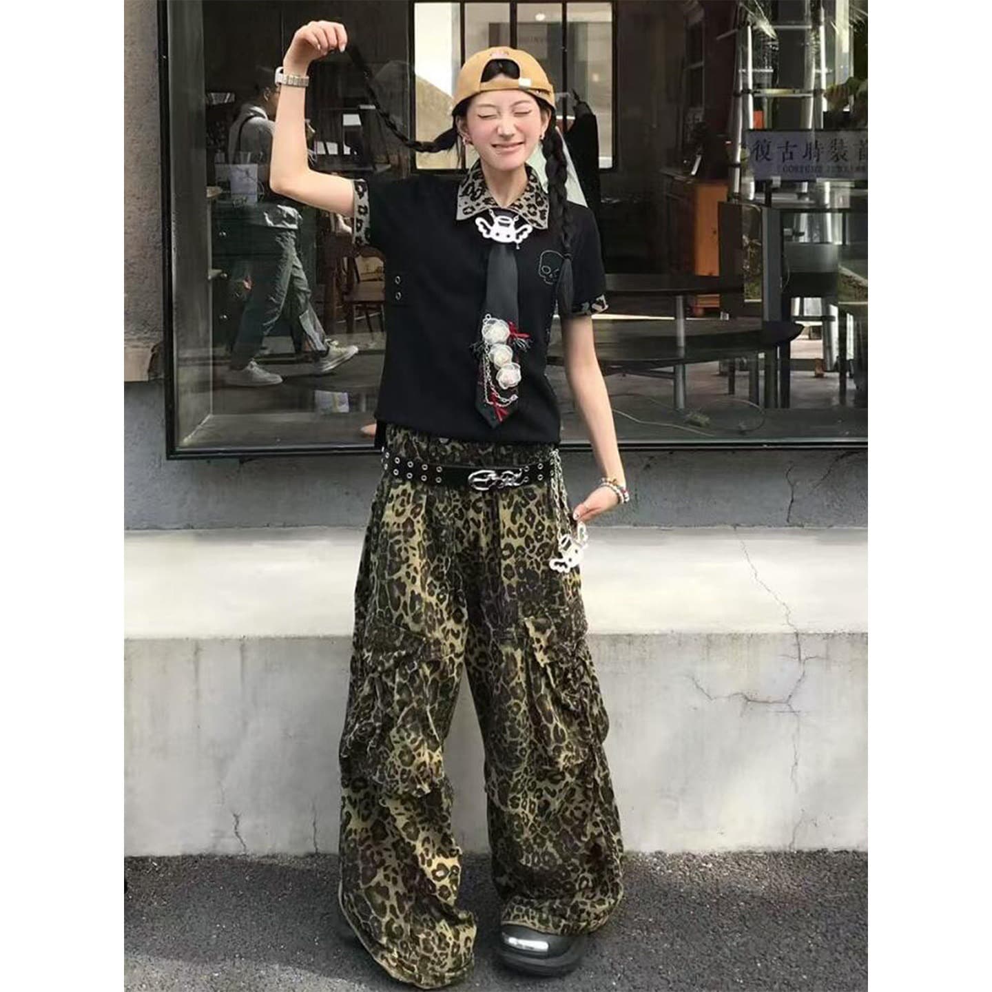 핫걸 POLO 칼라 긍정적 인 어깨 반팔 여성 여름 착용 가져 가라. 레오파드 무늬 폴로 칼라 디자인 센스 티셔츠 몸매 가꾸기 슬림해 보이는 맨위 트렌디 상세 이미지 4