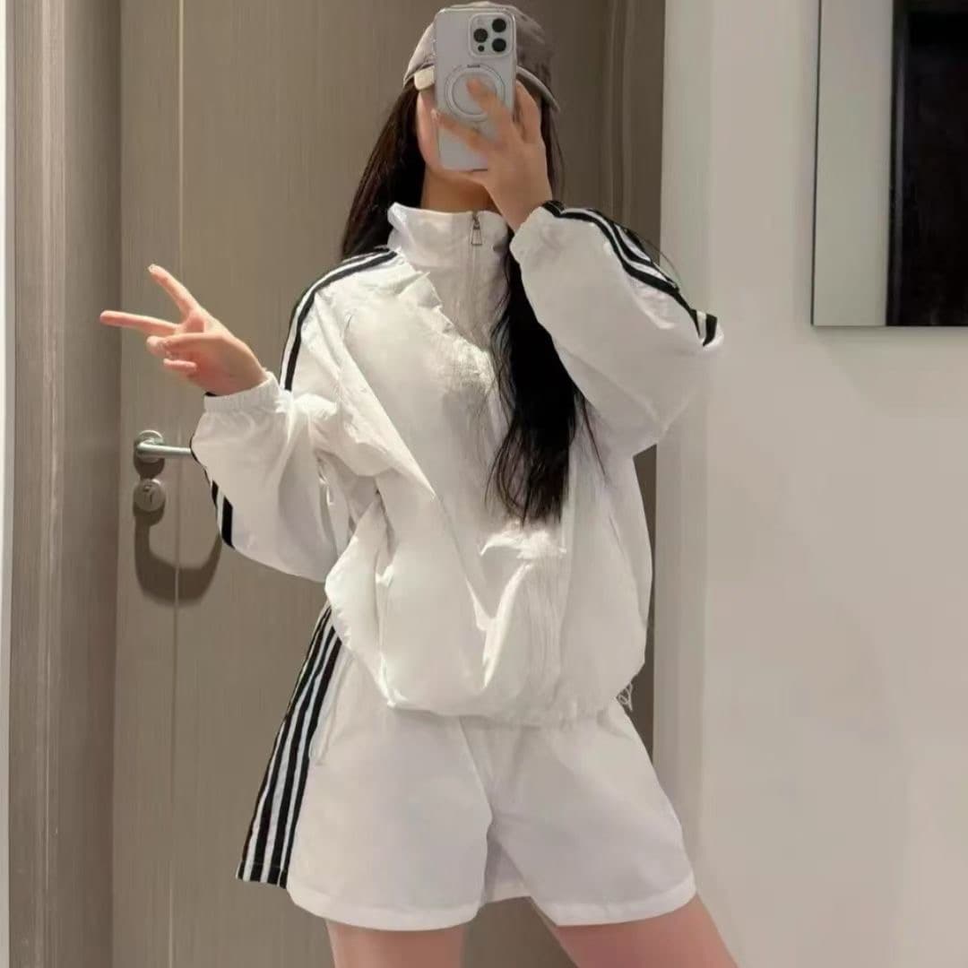 운동 자외선 차단 슬림해 보이는 세트 다용도 여름 새로운 루즈핏 캐주얼 스탠드 칼라 재킷 반바지 투피스 세트 상세 이미지 4