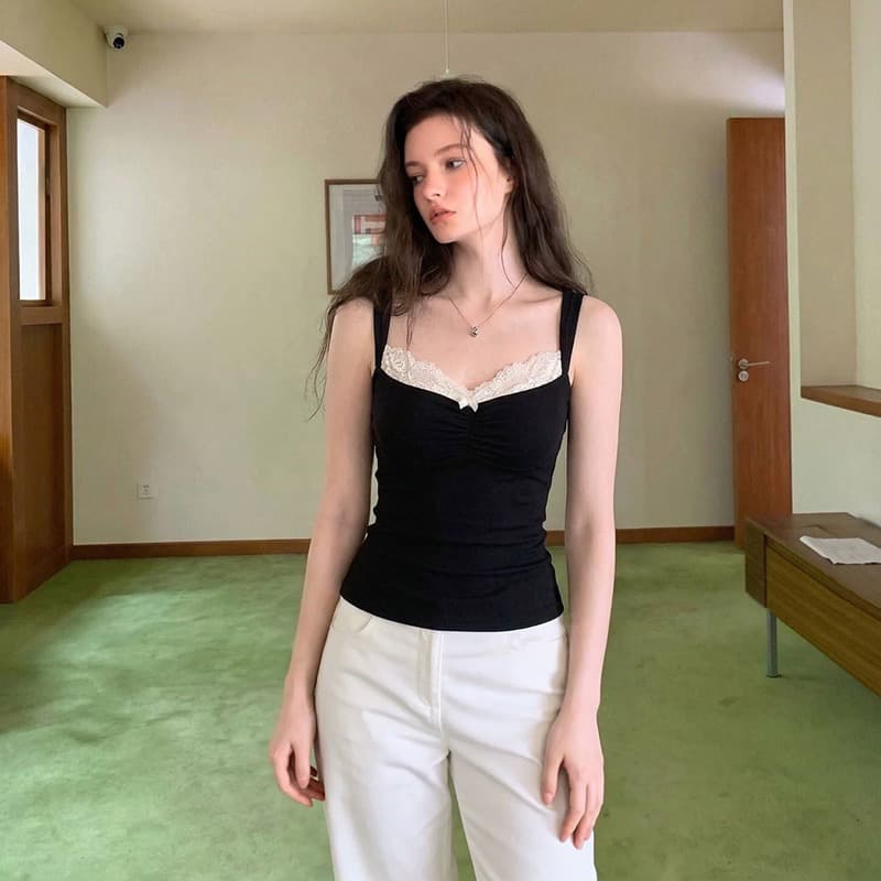 레트로 레이스 레이스 조끼 슬립 여성 여름 새로운 몸매 가꾸기 품격 민소매 맨위 이미지 5