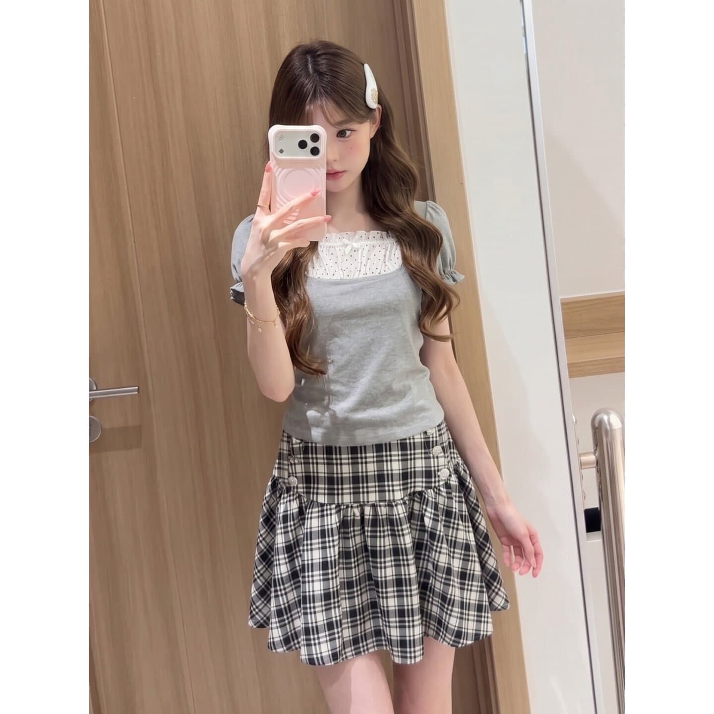 210 그램 40 좋은 면 긍정적 인 어깨 티셔츠 일반 몸매 가꾸기 광장 칼라 패치워크 레이스 레이스 이미지 3