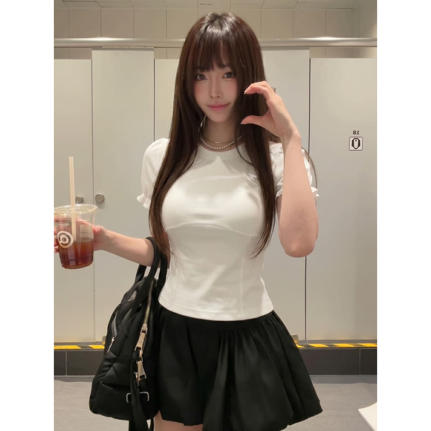 220 톰 글 래 카드 면 반팔 티셔츠 몸매 가꾸기 허리 수축 라운드 넥 거품 소매 이미지 3