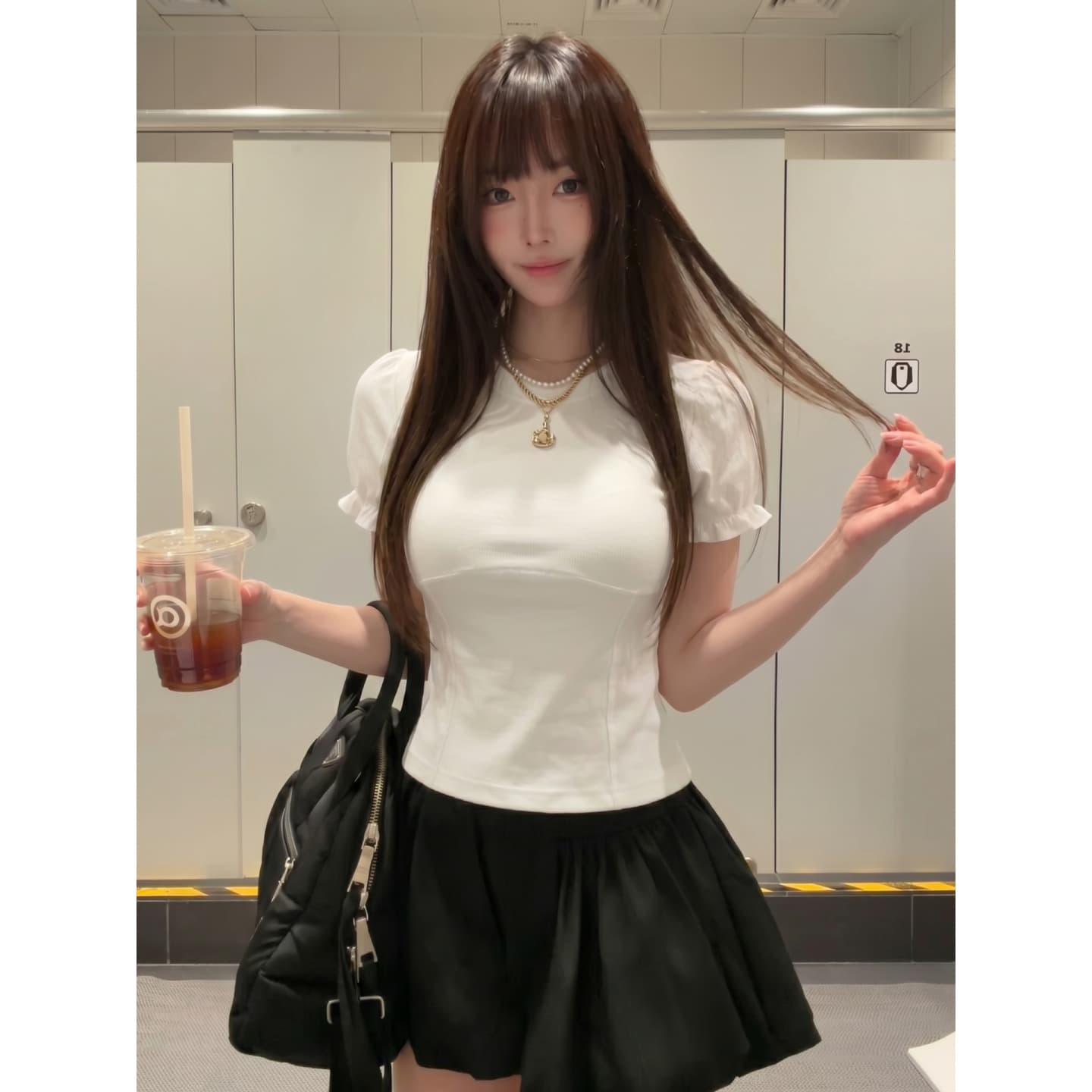 220 톰 글 래 카드 면 반팔 티셔츠 몸매 가꾸기 허리 수축 라운드 넥 거품 소매 상세 이미지 6