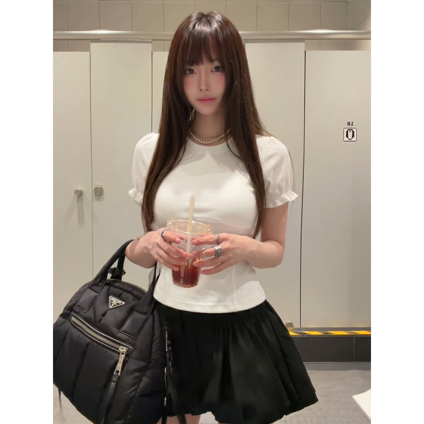 220 톰 글 래 카드 면 반팔 티셔츠 몸매 가꾸기 허리 수축 라운드 넥 거품 소매 상세 이미지 7
