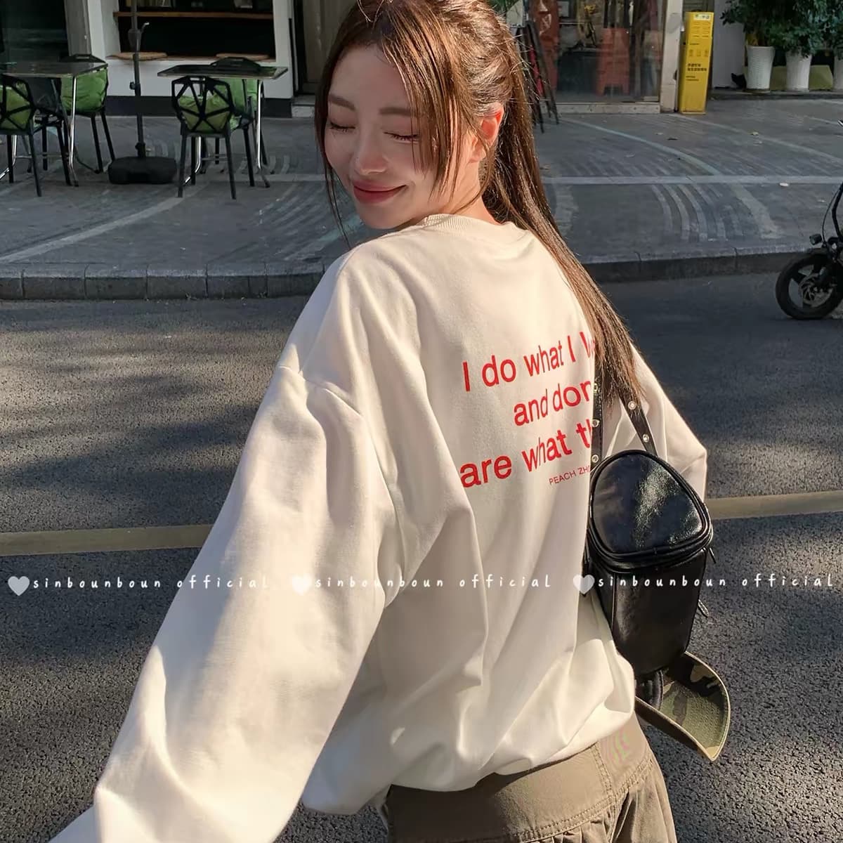 아메리칸 레트로 거리 라운드 넥 알파벳 프린트 후드티 여성 긴 소매 맨위 이미지 3