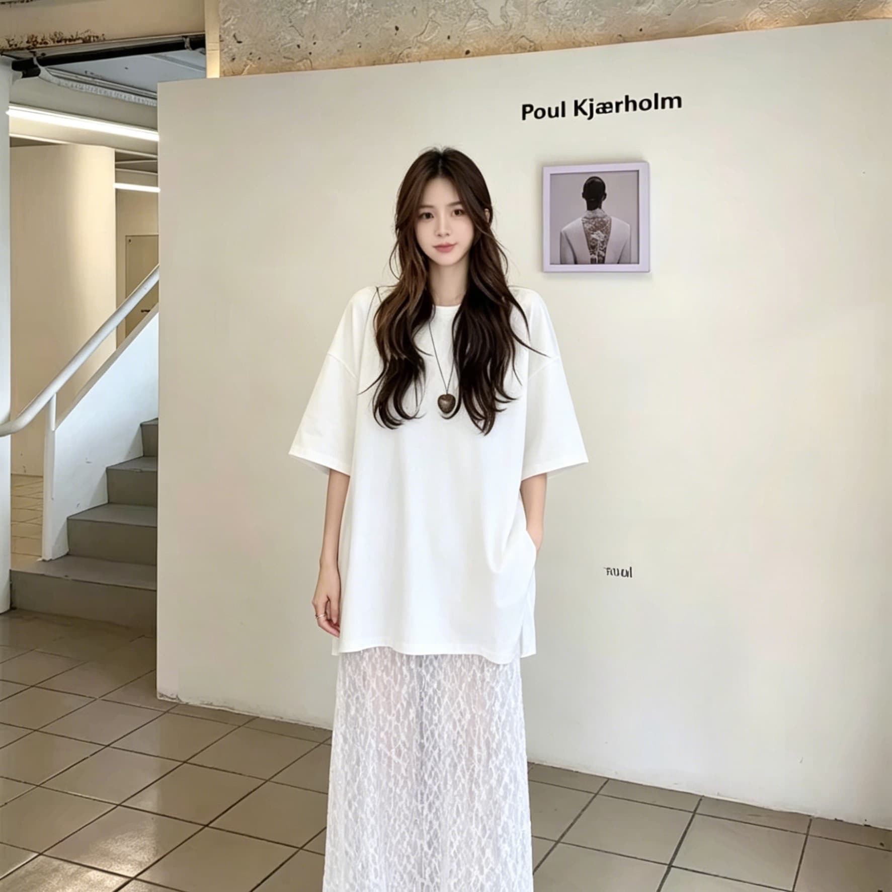 느긋한 바람 패치워크 여성 드레스 여름 루즈핏 반팔 페이크 레이어드 홀로우 아웃 레이스 드레스 표지 고기 슬림해 보이는 상세 이미지 1