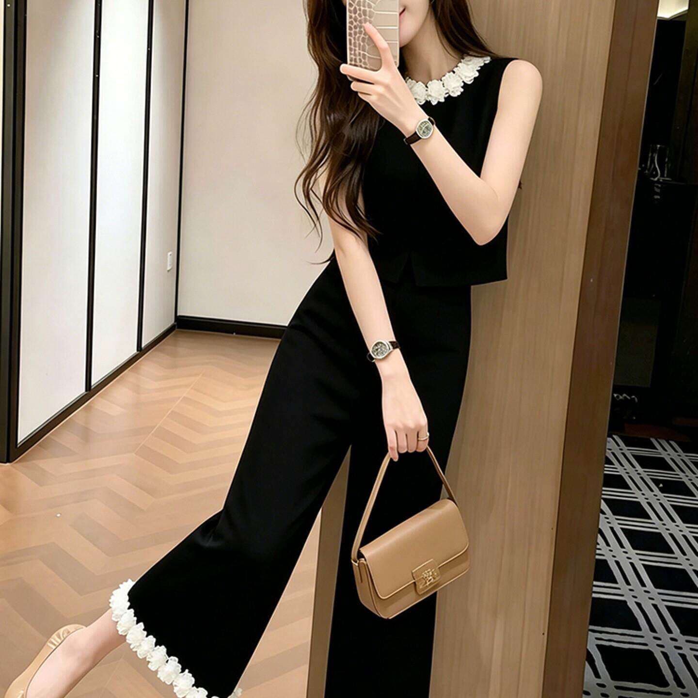 복잡한 고대 돈 바람 빛 요리 한 작은 대중 아니요 명중 섹션 착용 가져 가라. 세트 여름 민소매 꽃 맨위 바지 투피스 세트 상세 이미지 3