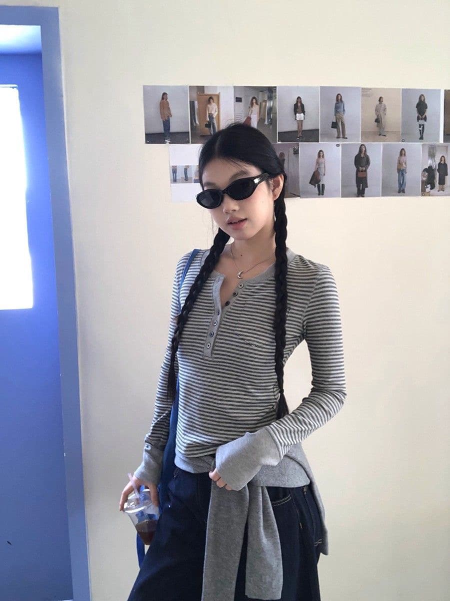 한 부서 인사이드 가져 가라. 기본 셔츠 여성 새로운 가을 고급 센스 패션 캐주얼 ins 긴팔 티셔츠 쇼트 스타일 맨위 이미지 4
