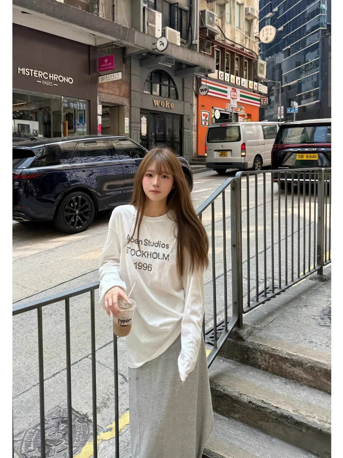 한 부서 순면 라운드 넥 프린트 루즈핏 긴팔 티셔츠 이미지 3