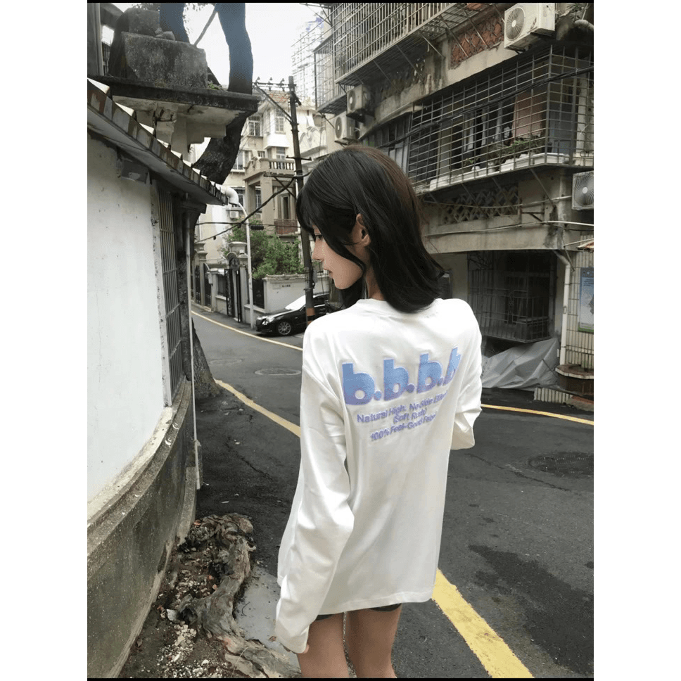 210 그램 21 이후 패키지 칼라 프린트 가을 의상 긴팔 티셔츠 여성 루즈핏 순면 라운드 넥 맨위 이미지 5