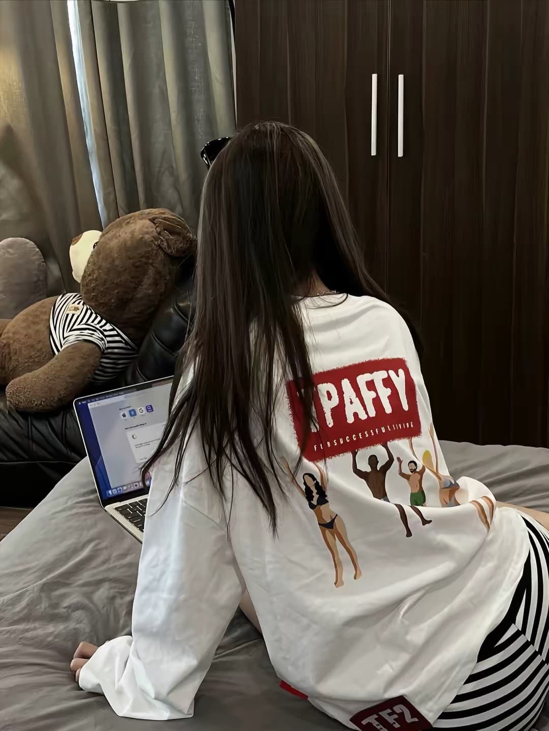 한국 작은 대중 ins 이른 가을 새로운 만화 애니메이션 프린트 루즈핏 캐주얼 다용도 순면 긴팔 티셔츠 여성