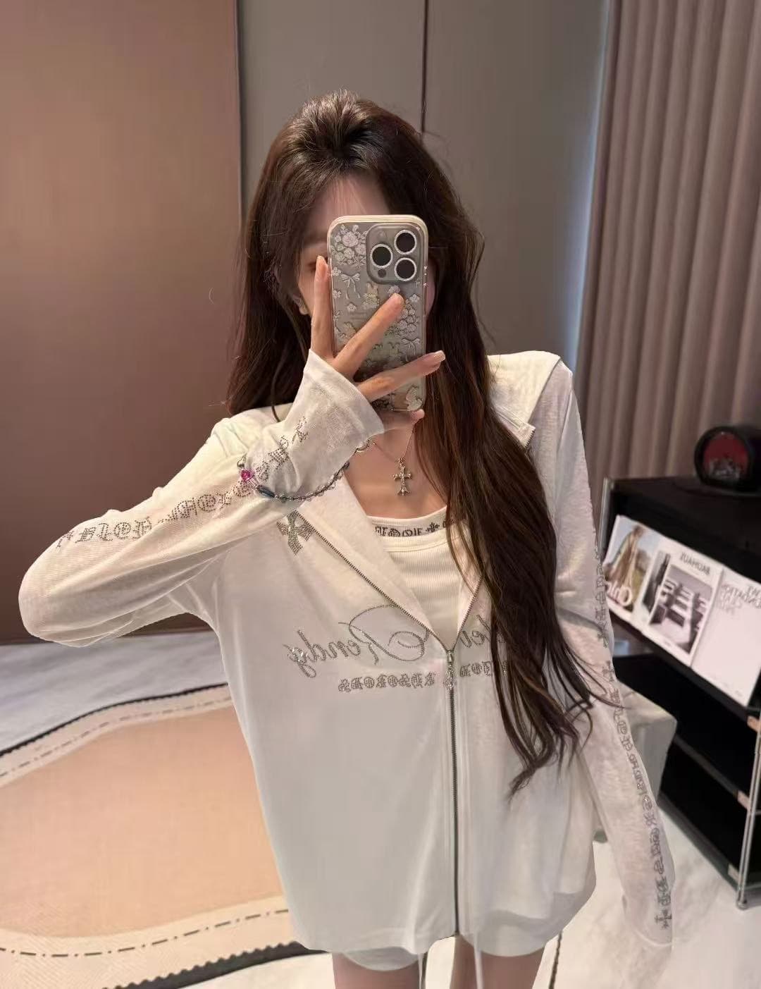 더블 모자 압력 훈련 밝은 총 색상 티타늄 합금 지퍼 국방 눈꽃 면 자외선 차단 블라우스 여성 이미지 4