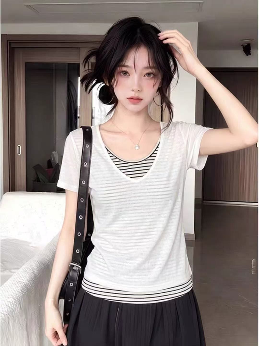 광저우 원단 반팔 티셔츠 여성 이미지 3