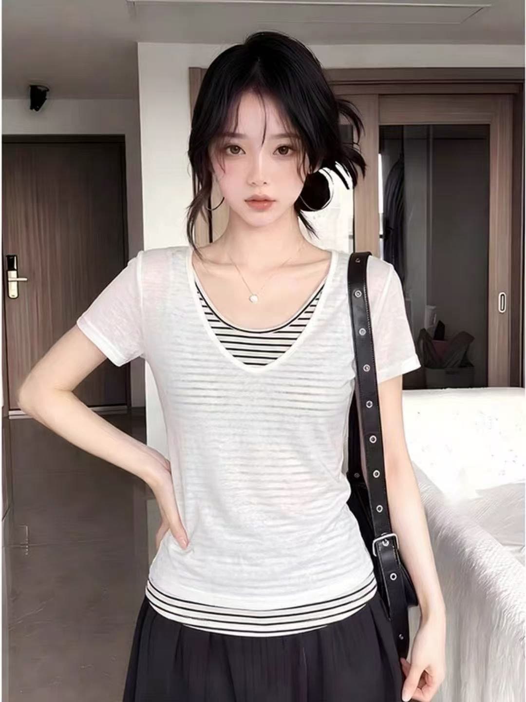 광저우 원단 반팔 티셔츠 여성 이미지 4